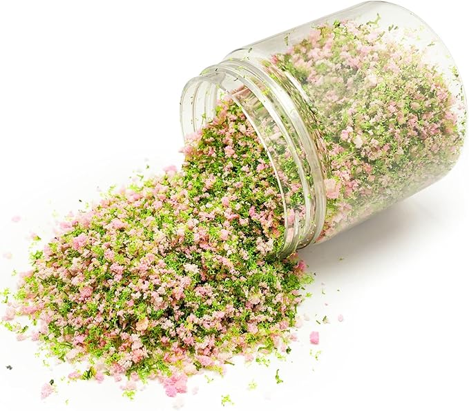 PrettyLife Miniature Flower Grass Cluster Tufts Material Colorful for DIY Mini Dollhouse Fairy Garden Tree Railway Simulated Static Scenery Micro Landscape Model (Pink)