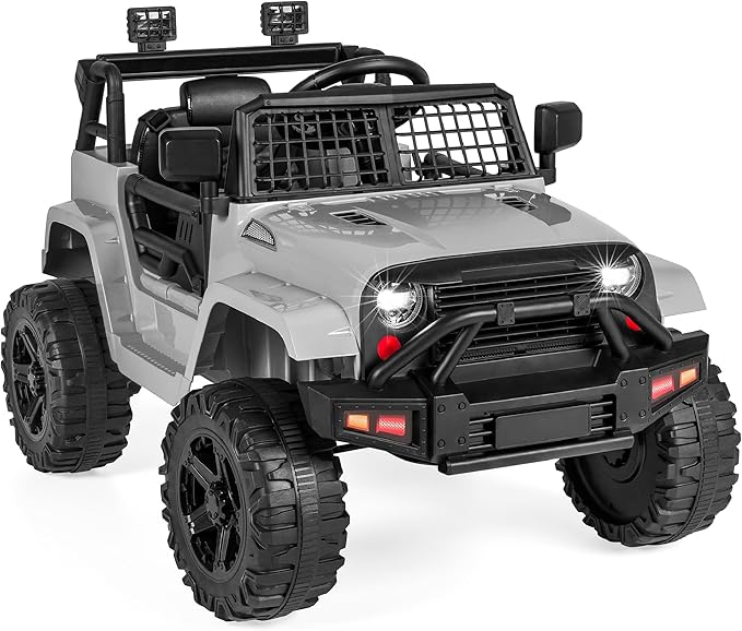 Best Choice Products 12V Kids Ride On Truck Car w/Parent Remote Control, Spring Suspension, LED Lights, AUX Port - Gray
