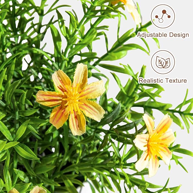 Yarmare 3 Pack Small Fake Plants Artificial Potted Flowers for Indoor Mini Faux Plants with Flowers Greenery for Home Decor Living Room Bathroom Bedroom Office Table Shelf (White+Yellow+Purple)