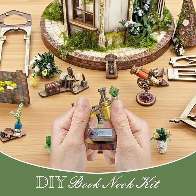 Book Nook Kit for Adults and Teens, DIY Miniature House Kit with Led Light, 3D Wooden Puzzles for Adults, Wood Gifts for Family and Friends(European Garden Model)