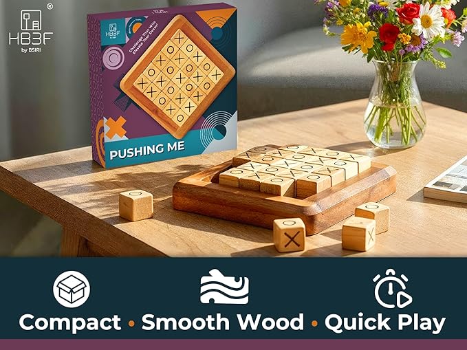 BSIRI Pushing Me Wooden Tic Tac Toe Game- Tabletop Board Games for Farmhouse Decor, Coffee Table Decor, Unique Gifts Fun Gifts for Adults. Perfect for Game Night,Family Games (5 Inch)