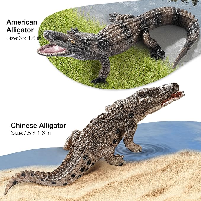 4PCS Safari Alligator Crocodile Animal Toy Figurines, Realistic Plastic Animal Figures for Kids,Includes Caiman & Nile Crocodile and 2 Alligators, Party Favors Cake Toppers for Boys Girls