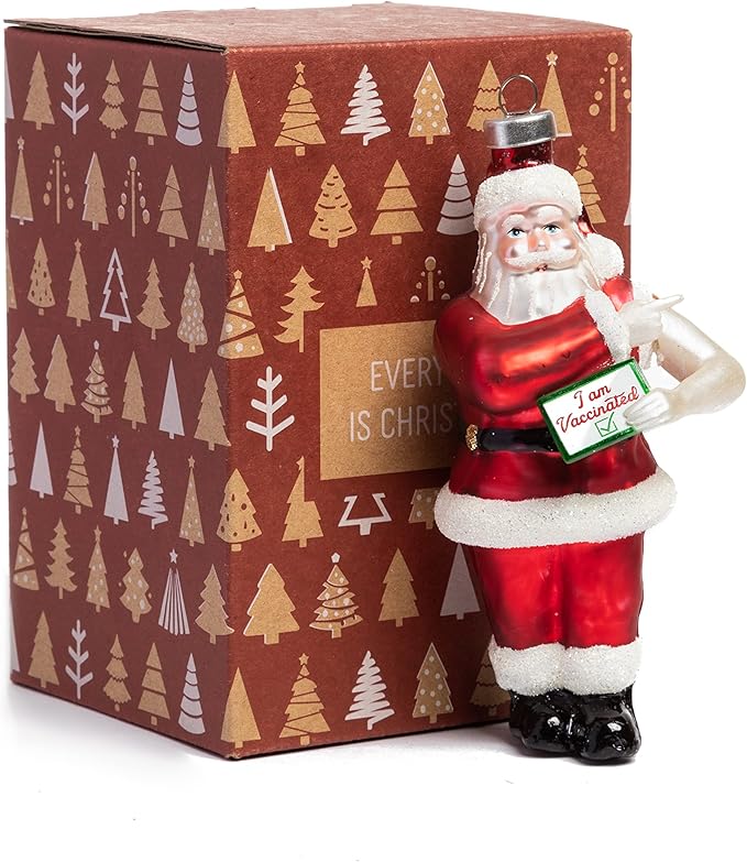 Every Day is Christmas Glass Blown Ornaments Cute Hand Made Figurines Tree Decoration, Santa's Vaccinated