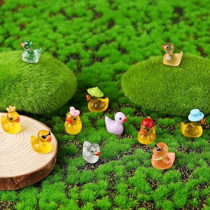 80 Pcs Mini Resin Ducks, Tiny Duck Animals Figures to Hide Plastic Glitter Little Ducks Glow in The Dark for Fairy Garden Dollhouse Miniature Landscape Fish Tank Aquarium Decor
