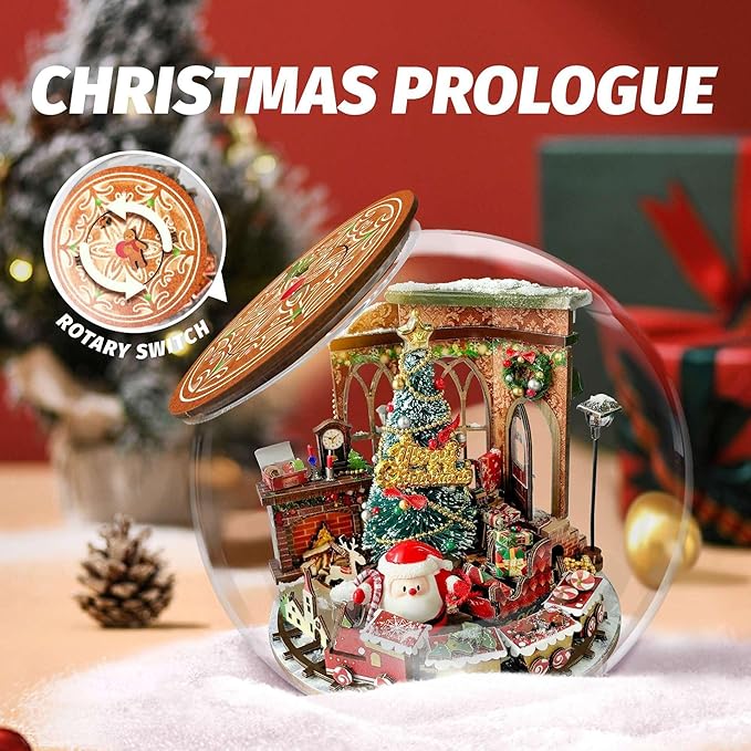 CUTEROOM DIY Miniatures Dollhouse Kit for Adults-Christmas Prologue, Doll House DIY Miniature Building Kit with LED, Birthday Valentine's and Christmas Day Gift for Adult