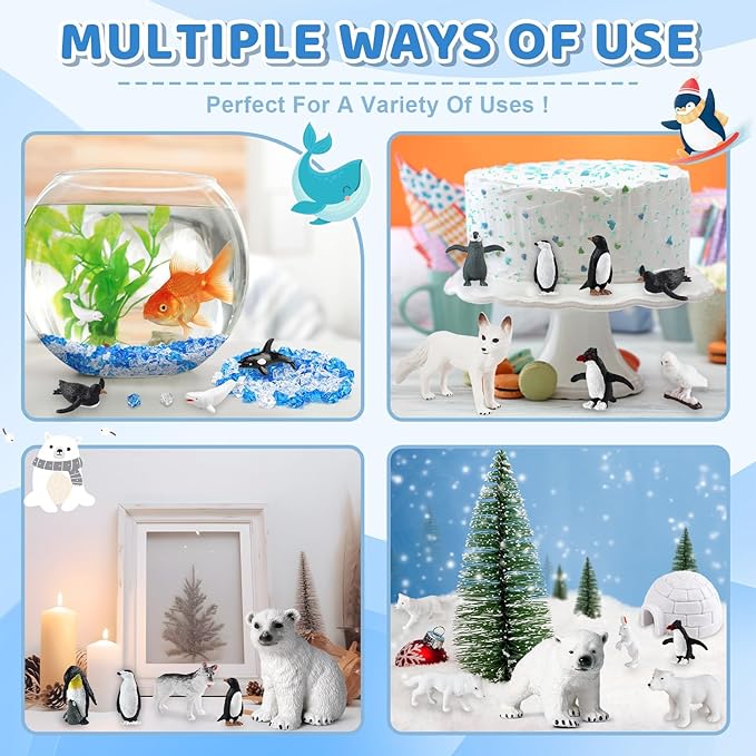 Entollar 40 Pcs Arctic Animal Figurines Set, Complete School Projects Polar Animals Diorama Kit with Bear, Penguin, Fox, Walrus, Reindeer, Trees & Fake Ice, Preschool Educational Toys Birthday Gift