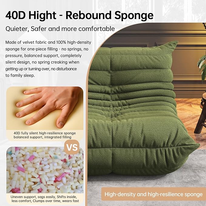 Memory Foam Bean Bag Chair for Adults, Teddy Material Beanbag Sofa with Filler, Cozy Floor Lounge Seat for Living Room, Bedroom, Dorm, Office (Green)
