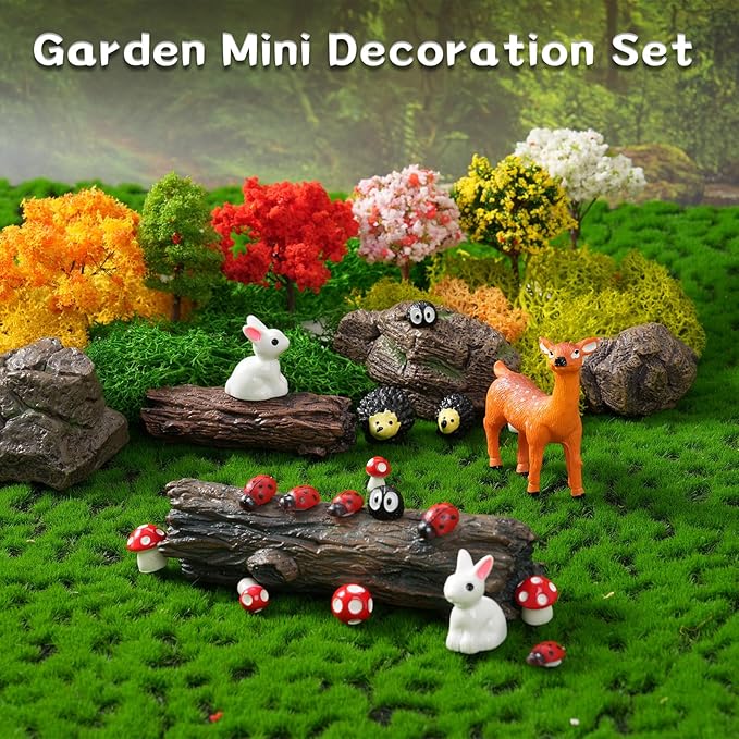 43 Pcs Mini Fairy Garden Accessories Outdoor Kit, Fairy House Accessories Including Resin Animals, Miniature Figurines Micro Landscape Ornaments, Fairy Garden Starter Kit for DIY Dollhouse
