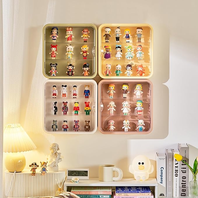 Clear Display Case for Figures, Wall Mounted Acrylic Storage Box, Dust Proof Display Cabinet Organizer for Mini Pop Mart Action Figures Collectibles (White)