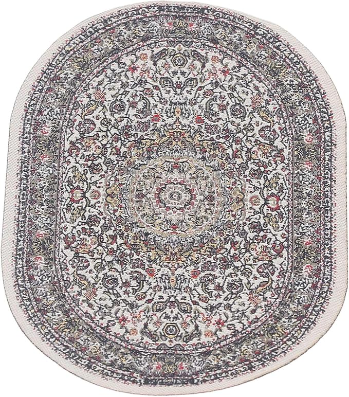 Hapivida Dollhouse Miniature Rug, Vibrant Floral Vintage Woven Carpet Oval Design for Dollhouse Bedroom, 15cm Length, Woven Fabric, Dollhouse Accessories for Living Room Decor