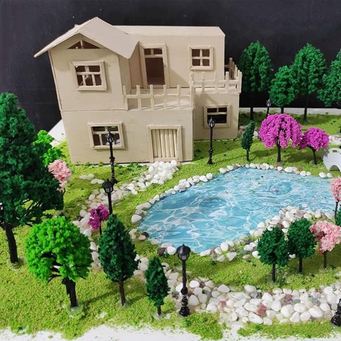Cayway 60 PCS Miniature Trees Mixed Model Trees Mixed Colors Accessories Model Train Scenery Architecture Trees Fake Trees for Building Model, Model Scenery with No Bases