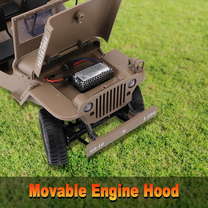 RC Crawlers, 1:10 Scale D888 Willys Military Jeep, 2.4Ghz 4WD Off Road Rock Crawler with Lights, Removable Accessories All Terrain RC Jeep Toy for Adult Teens-Upgradable (2 Batteries)