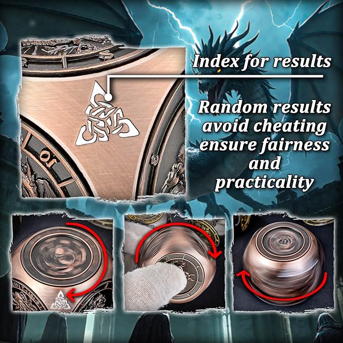 7 in 1 Unique Spinner DND Dice Set D&D, Metal Cube D and D Dice with Gift Box, Dungeons Dragons Role Playing Dice, Copper