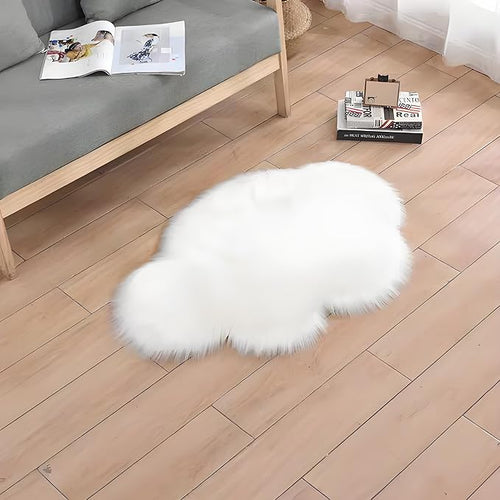 1:12 Scale Miniature Dollhouse Cloud Rug – Soft White Faux Fur Carpet, Cozy Bedroom & Living Room Accessory for Dollhouse Decoration, Mini Scene Layout, DIY Display & Micro Landscape Décor (5.8x3.8in)