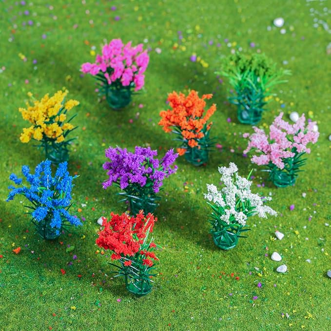 Yetaha 50Pcs Mini Colorful Flower Clusters, Miniature Flower Vegetation Groups Static Scenery Model for DIY Craft Train Landscape Railroad Scenery Sand Military Layout Model War Gaming Terrain