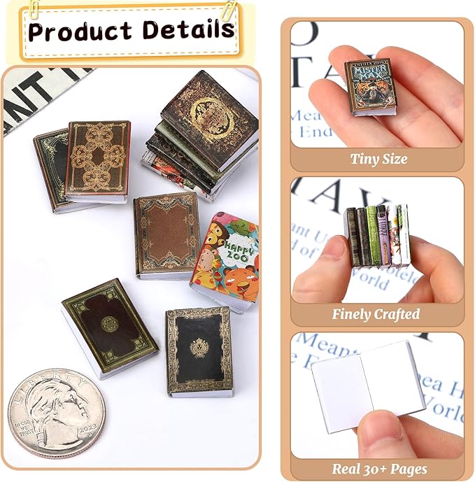 Miniatures Books, 24pcs Dollhouse Books, 1:12 Scale Tiny Books Dollhouse Accessories, Anxiety Bookshelf Mini Books, Miniature Dollhouse Decoration