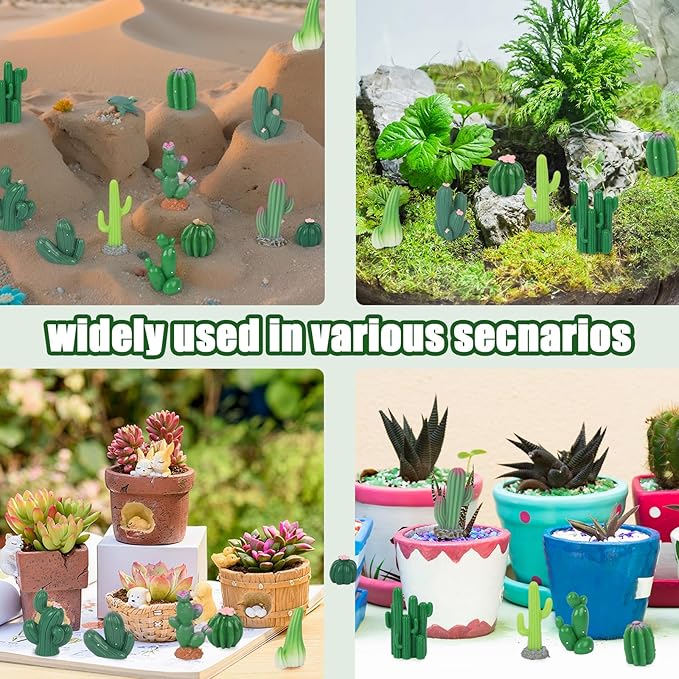 BENOSPACE 48Pcs Mini Cactus Figurines Miniature Artificial Green Cacti Statue Resin Succulent Plant for DIY Fairy Garden Plant Pot Bonsai Craft Accessories Cake Topper Micro Landscape Decors