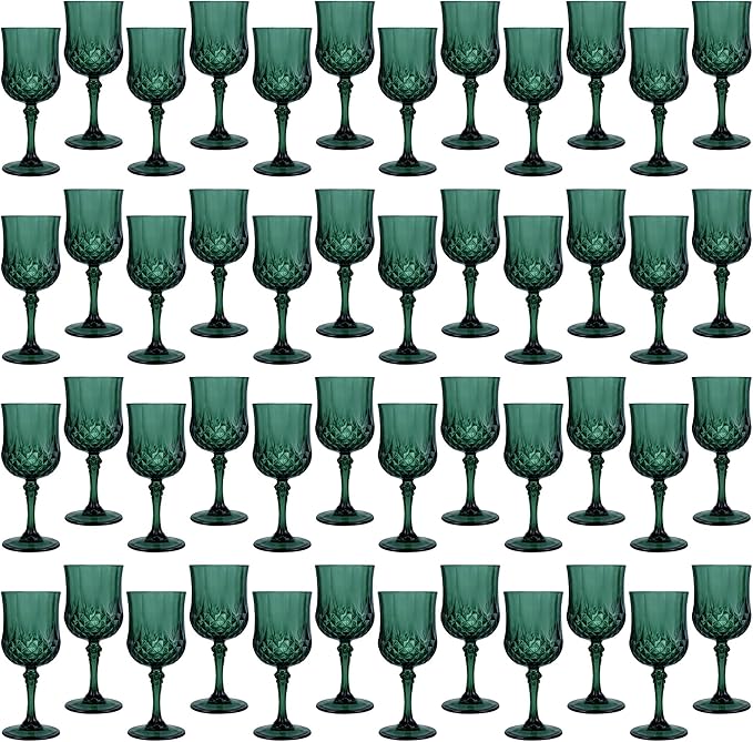 LEYIQU Plastic Wine Glasses, Plastic Goblets Vintage Style Cordial Drinking Glasses for Valentine’s Day, Wedding Reception, Grand Event Party Supplies (48, Green)
