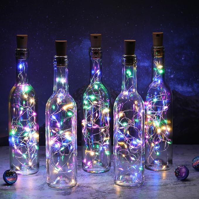 Rtteri 12 Sets Small Empty Wine Bottles with Cork Lights Centerpiece and 30 LED Battery Operated Cork Lights for Birthday Wedding Party Decoration(375 ml,Colorful)