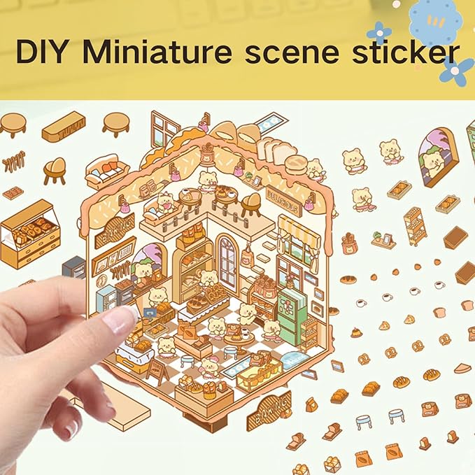 DIY 3D Sticker Scene,6 Sets of Kawaii Miniature Scenic House Stickers,Cozy Room Stickers Therapy Scenes for Adults and Kids Stress Relief Pass The Time and Gifts (Z-2)