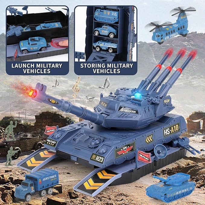 Army Toys - 6 Pcs Alloy Mini Vehicles & 8 Army Men, Military Tank Toys with Light & Sounds, Missiles, Gift for Boys 3-6 Years