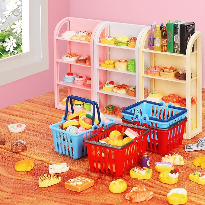 170Pcs Miniature Supermarket Shelves Furniture Model Doll House Store Storage Bookshelf Accessories 4 Layers Shelf Display Rack Mini Locker Decor Food Drink Bottle Toy Cosplay Game Party