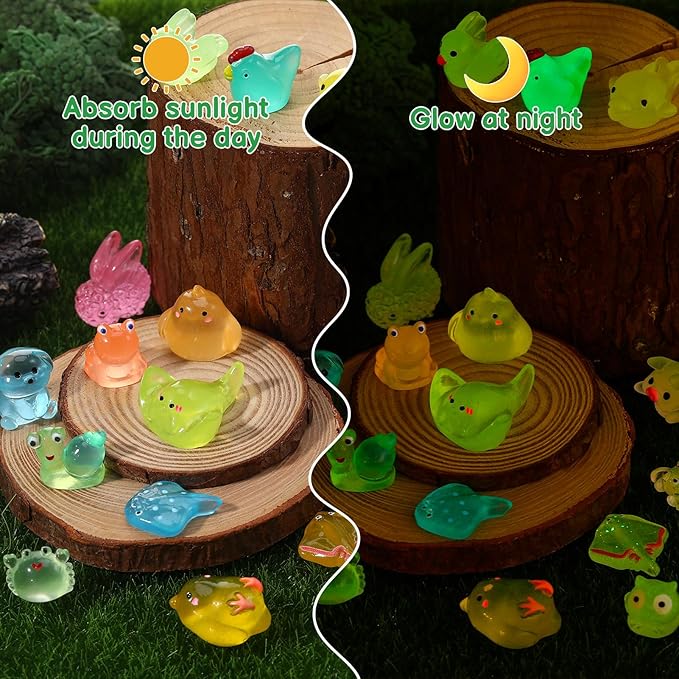 50Pcs Luminous Mini Resin Animals Blind Bags Glow in The Dark Miniature Animals Figurines Tiny Animal to Hide for Party Favors Fairy Garden Landscape Dollhouse Decor