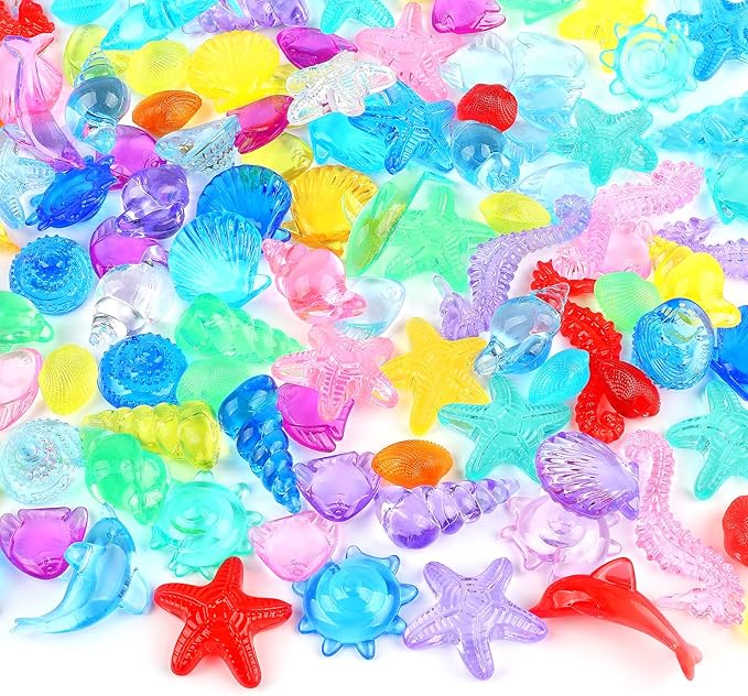 90 PCS to110 PCS Mini Seashells Figures Tiny Resin Marine Animals Mini Plastic Seashells Figures for Vase Filler Home DIY Crafts Party Gifts Decoration, 14.82 oz