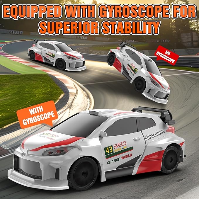 RC Drift car, 1/43 Mini Rc Drift car with Gyroscope, 2.4GHz Full Proportional Remote control Cars, 4WD High Speed Racing with Lights, Racing Tires, Model Cars Gift for Adults, Kids, Boys, Girls