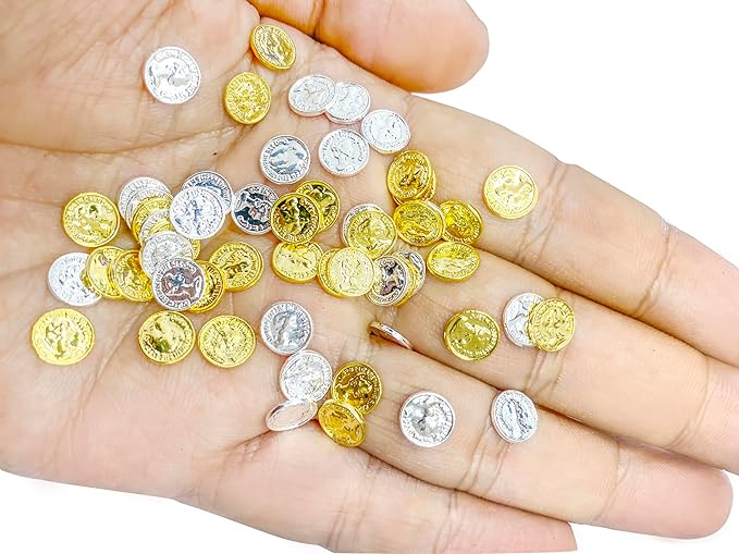 100 Pieces Miniature Coins for Crafts Dollhouse Tiny Fake Gold Coin for Dollhouse Fairy Garden Micro Landscaping (Coins)