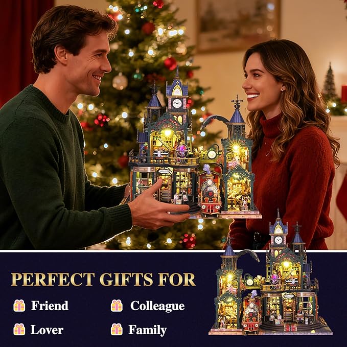 CRIOLPO DIY Miniature Dollhouse Kit: Dollhouse Kit for Adults Teens - 3D Wooden Puzzles mini House Building Kit with LED Light - Gifts for Family Friends (Rail-tracksecluded City)