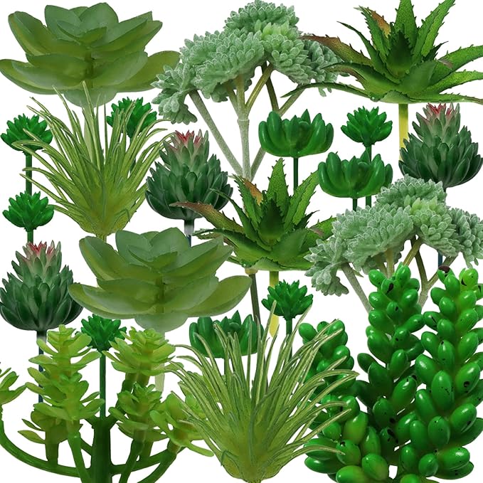 PietyPet Succulents Plants Artificial, 22pcs Green Fake Succulents, Mini Faux Succulents for DIY Crafting Home Terrarium Floral Wall Garden Arrangement Office Decoration (Unpotted)