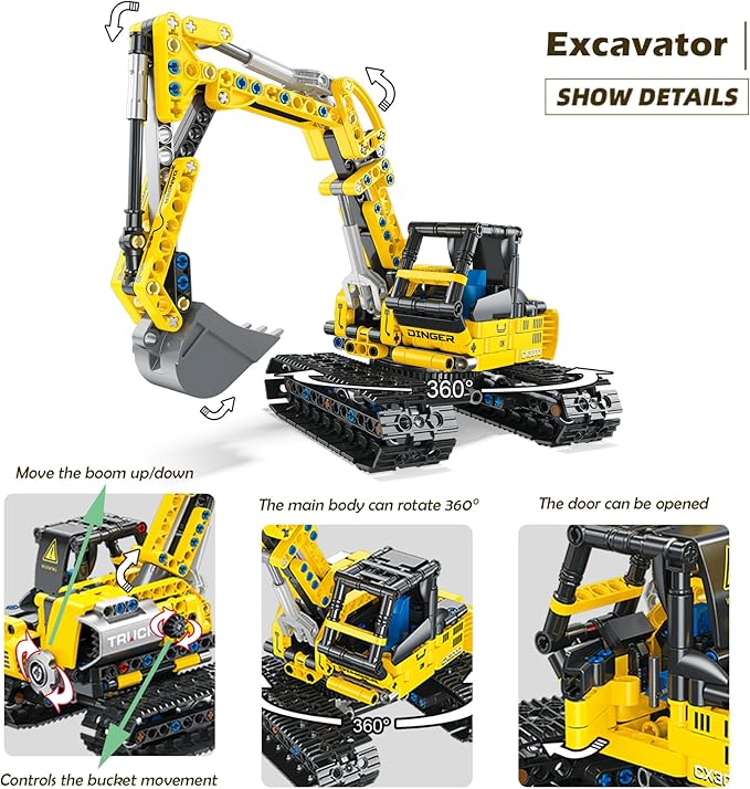 2-in-1 Construction Vehicle Building Kit - Excavator & Bulldozer Building Toys Set | 399 Pieces STEM Learning Toys | Creative Birthday Christmas Building Blocks Gift Idea
