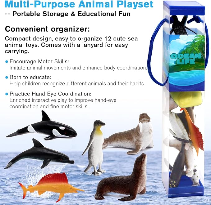 12 pcs Animal Sea Figures Ocean Toy for Kids: Sharks, Whales & Octopus-Sea Animal Toys Set,Gifts for Kids & Toddlers-Ages 3 Christmas