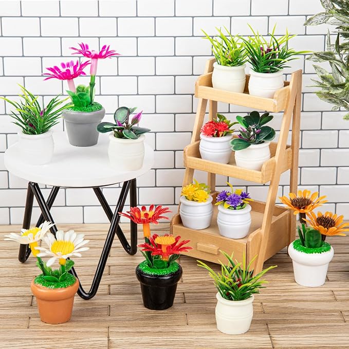26Pcs Dollhouse Plant, Miniature Bonsai Plant Mini Potted Plants Flower for Dollhouse Decoration, Christmas Birthday Present DIY