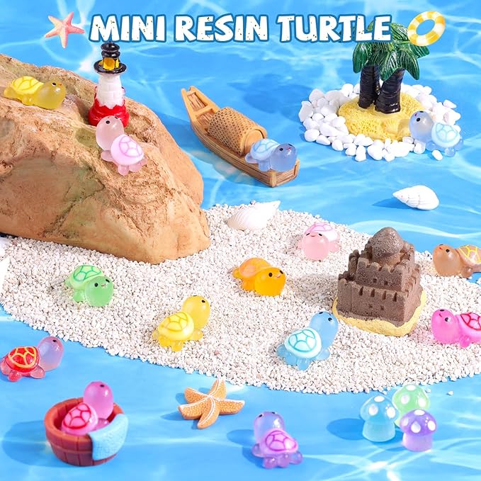 100PCS Mini Resin Animals Colorful Tiny Turtles Glow in Dark, Miniature Figures to Hide, Little Animal Small Figurines for Topper Desk Garden Dollhouse Landscape Aquarium Ornaments Crafts & Decor