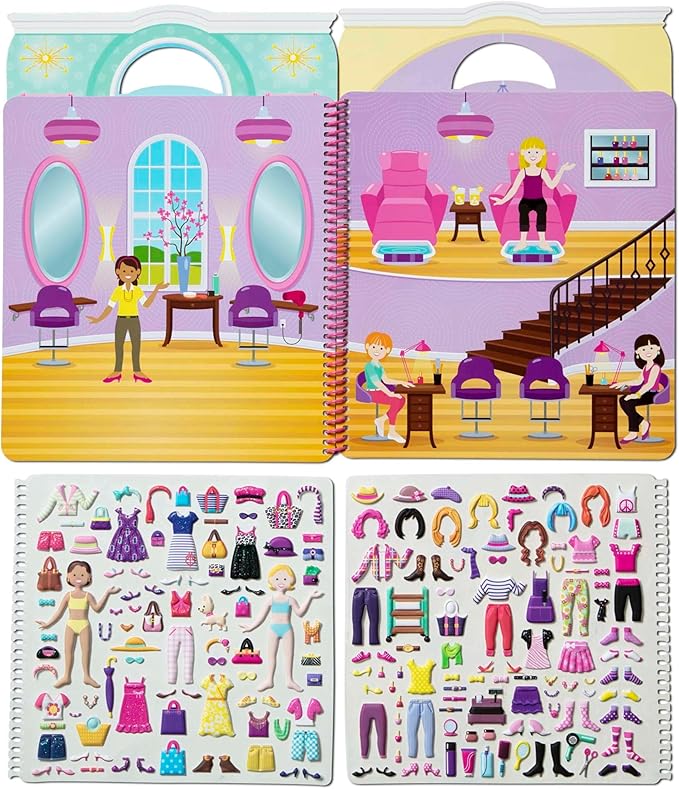 Melissa & Doug Day of Glamour Puffy Sticker Activity Book – 196 Reusable Stickers with 10 Pages of Background Scenes, Fashion-Themed Mess Free Travel Toys for Kids Ages 4+ - FSC Certified