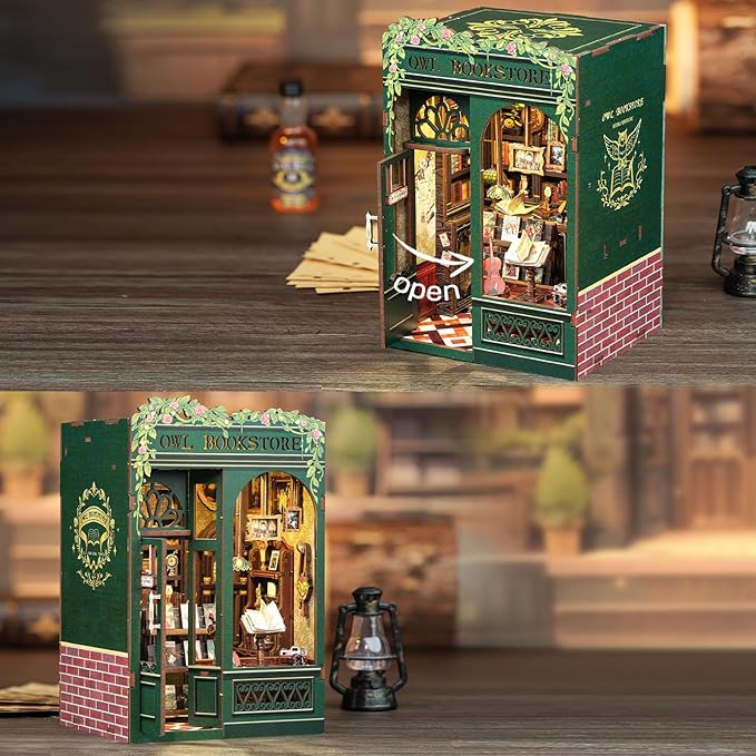 CUTEBEE Book Nook Kit - DIY Miniature House Dollhouse Kit for Adults, Booknook Tiny House Bookshelf Decor 3D Wooden Puzzle, Gifts for Family and Friends (Owl Bookstore)