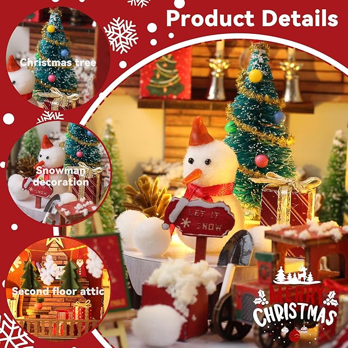 DIY Dollhouse Booknook, Book Nook Miniature Kit for Bookshelf Insert Decor Crafts for Adults and Teens, 3D Wooden Bookends with Sensor Led Light (Merry Christmas)