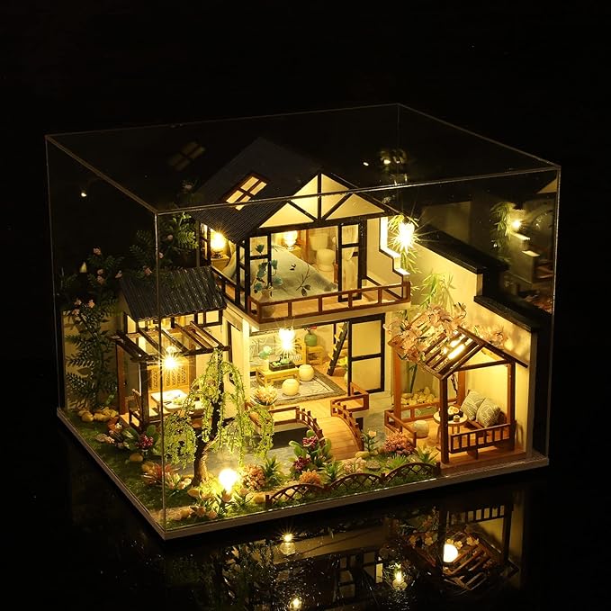 GuDoQi DIY Miniature Dollhouse Kit, Tiny House kit with Music, Miniature House Kit 1:24 Scale, Great Handmade Craft Gift for Birthday Christmas Day, Traditional Courtyard House