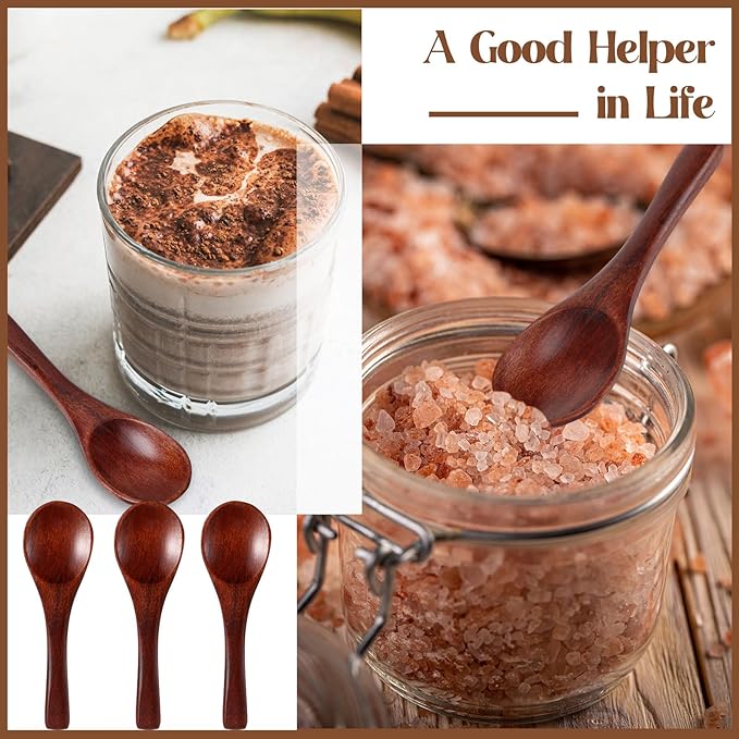 Boao 50 Pcs Small Wooden Spoons, 3.5'' L, Mini Wood Natural Tiny Spoons Wooden Little Teaspoons for Jars Sugar Creamer Honey Spices Salt Kitchen Supplies (Old Paint Color)