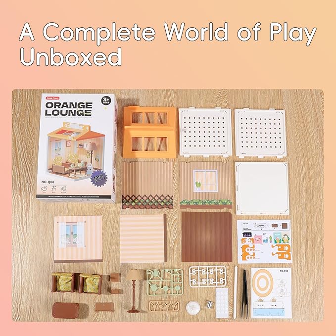 DIY Miniature House Play Kit,Playhouse Toys for Boys and Girls, Home Scene Toys, Suitable for Children Aged 345678, immersive Experience of Life Scenes (Sunny Hugs Living Room)