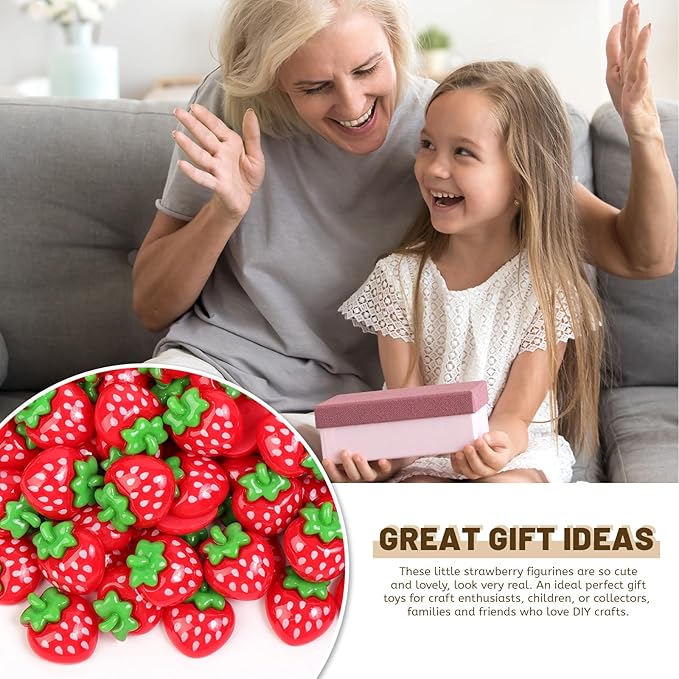 100pcs Mini Strawberry Decor Resin Tiny Strawberry for Crafts Dollhouse Miniatures Mini Resin Things for Fairy Garden Micro Landscaping Decoration Home Decor(Strawberry)