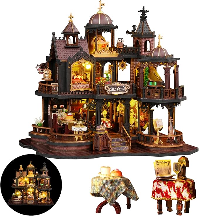 DIY Miniature House Kit, DIY Dollhouse Kit for Adults to Build, Mini House Kit with LED, Mayberry Street Miniatures, Ideal Gifts for Birthday, Halloween Christmas(Magic Eltz Castle)