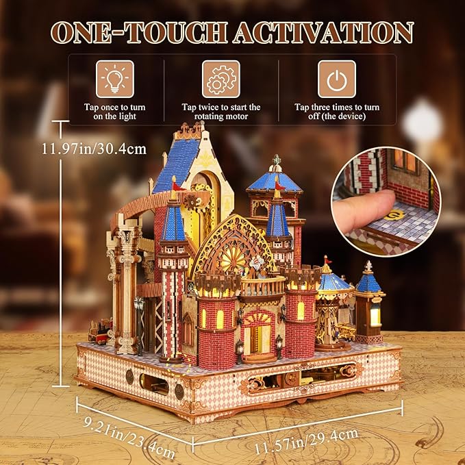 DIY 3D Wooden Puzzles for Adults,Alnwick Castle Miniature House Kit with LED Lights Arts and Crafts for Home Decor Creative Gift for Boys Girls
