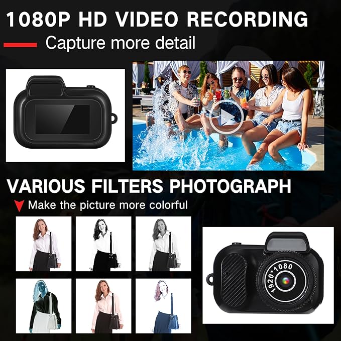 Relaxweex 16GB Mini Keychain Camera Easter Egg Hunt Stuffers with Pink Charm Strap 1080p Small Retro Portable Photo Video Camera 100 Mins Battery Life Micro Video Camcorder for Easte Travel Recording