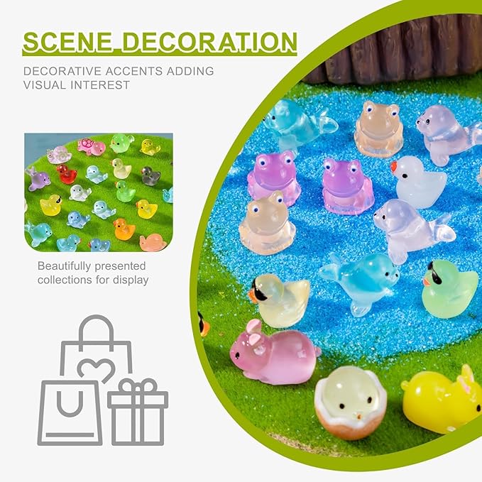 150pcs Glow in The Dark Mini Resin Animals,Bulk Miniature Figurines to Hide for Fairy Garden,Dollhouse,Aquarium & Micro Landscape DIY Decor-Tiny Resin Animals Variety Pack