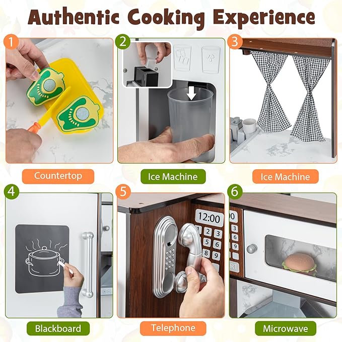 INFANS Corner Kids Kitchen Playset, Ultimate Wooden Pretend Cooking Toy Set with Real Running Water Circulation Light Sound Stove Storage Cabinet, Simulation Play Kitchen Gift for Girls Boys