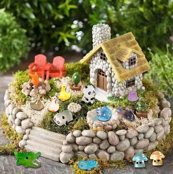 130 Pcs Luminous Mini Resin Animals Bulk, Glow in The Dark Ducks, Frogs, Pandas, Rabbits, for Fairy Garden, Micro Landscape, Aquarium and Potted Plant Decorations