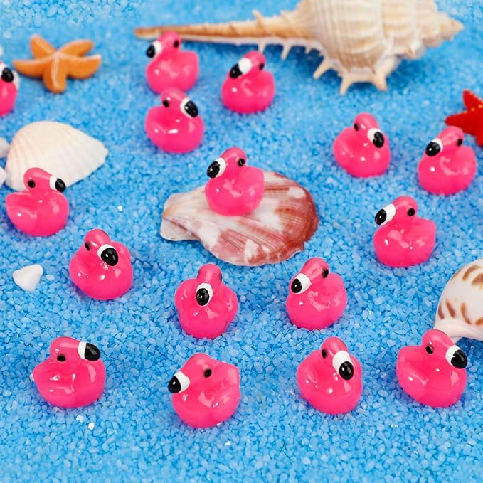 200 Pcs Mini Resin Flamingo Ducks, Pink Tiny Flamingo Figurine Resin Animals Set Toy Bulk for DIY Crafts Topper Cake Party Gifts Garden Lawn Dollhouse Micro Landscape Aquarium Fairy Home Decor
